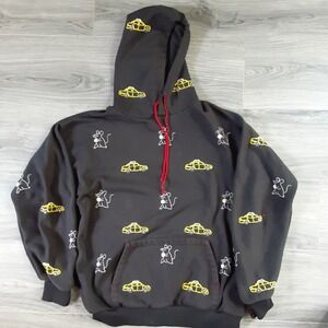 ONE432 Mens M Black Embroidered Taxi and Pizza Rat Handmade Hoodie Streetwear